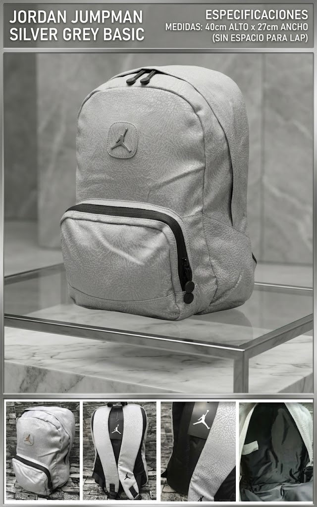 MOCHILA JORDAN SILVER GREY LOGO DE METAL BASIC