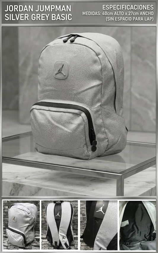 MOCHILA JORDAN SILVER GREY LOGO DE METAL BASIC