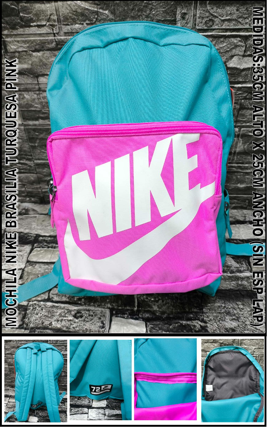 MOCHILA NIKE BRASILIA TURQUESA PINK (35 CM ALTO X 25CM ANCHO)