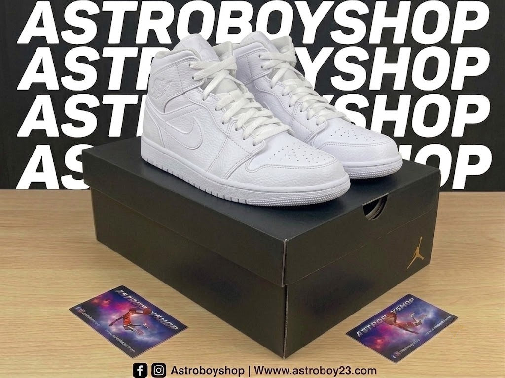 JORDAN 1 MID TRIPLE WHITE LEATHER EN CAJA