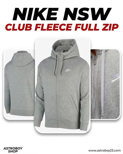 SUDADERA NIKE NSW CLUB FLEECE GREY FUL ZIP DE ALGODON