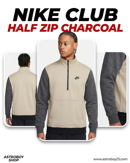 SUDADERA NIKE CLUB HALF ZIP CHARCOAL , CASUAL