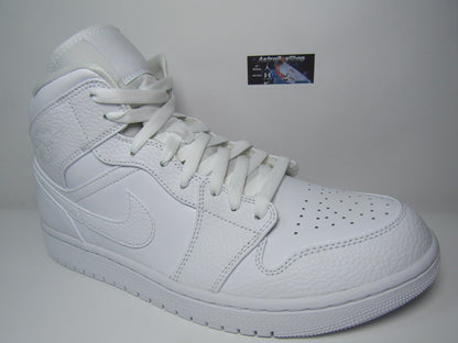 JORDAN 1 MID TRIPLE WHITE LEATHER EN CAJA
